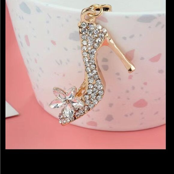 BAG CHARM Gold Tone Crystal Heel Keychain - Picture 6 of 7